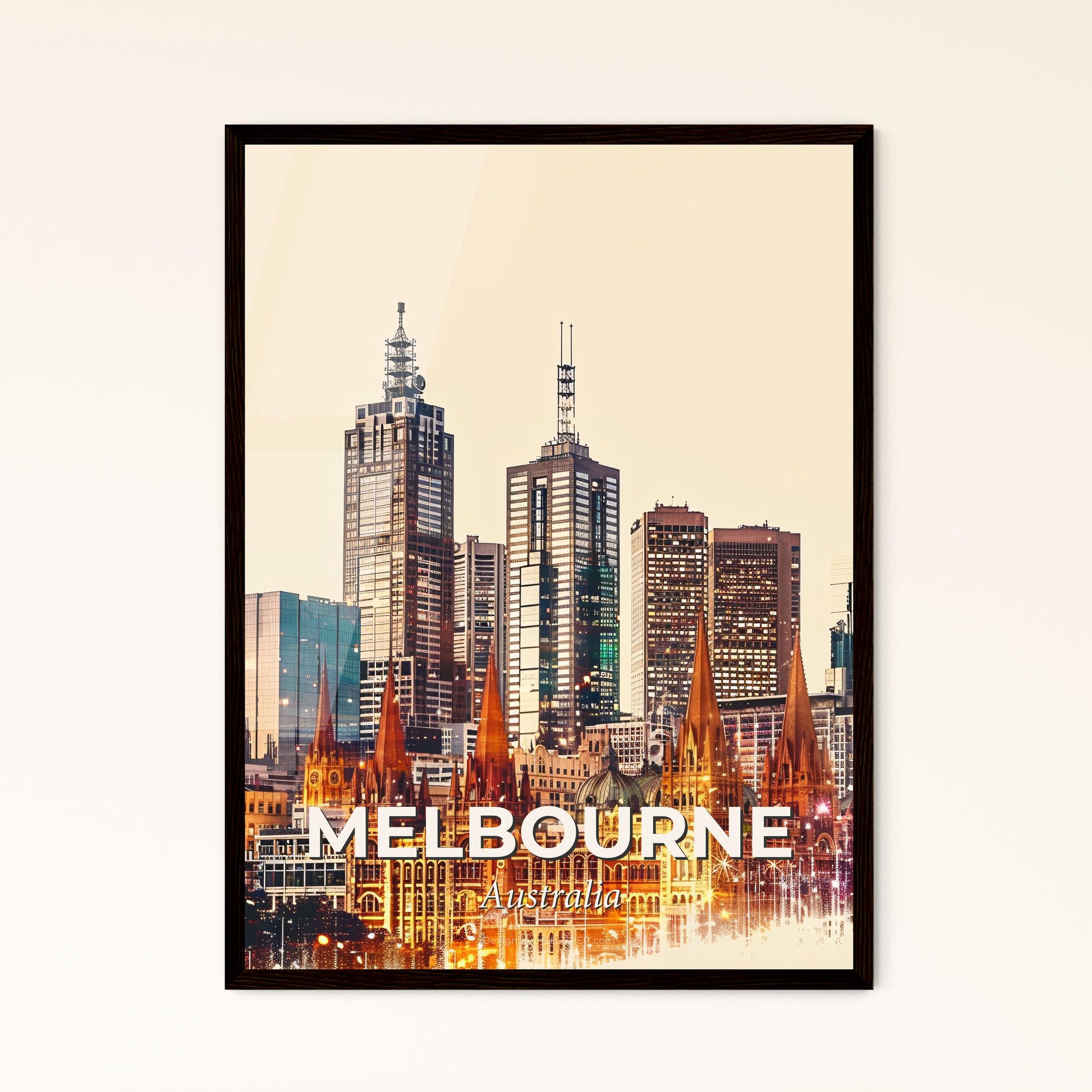 Melbourne Architectural Beauty Captured in Art - A city skyline with tall buildings