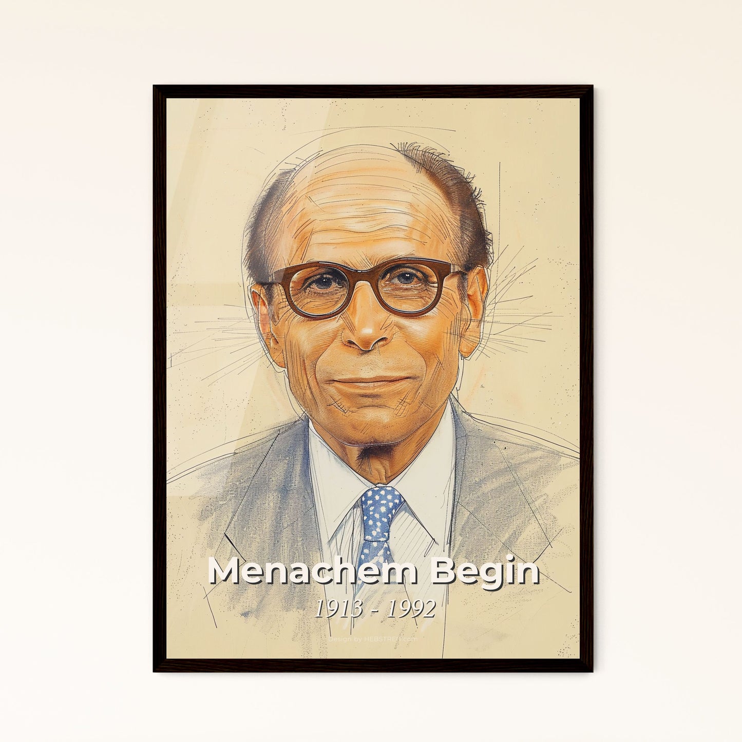 Menachem Begin: Iconic Portrait of an Israeli Leader - Contemporary Art Print with Dynamic Lines & Sensual Gestures for Home Decor