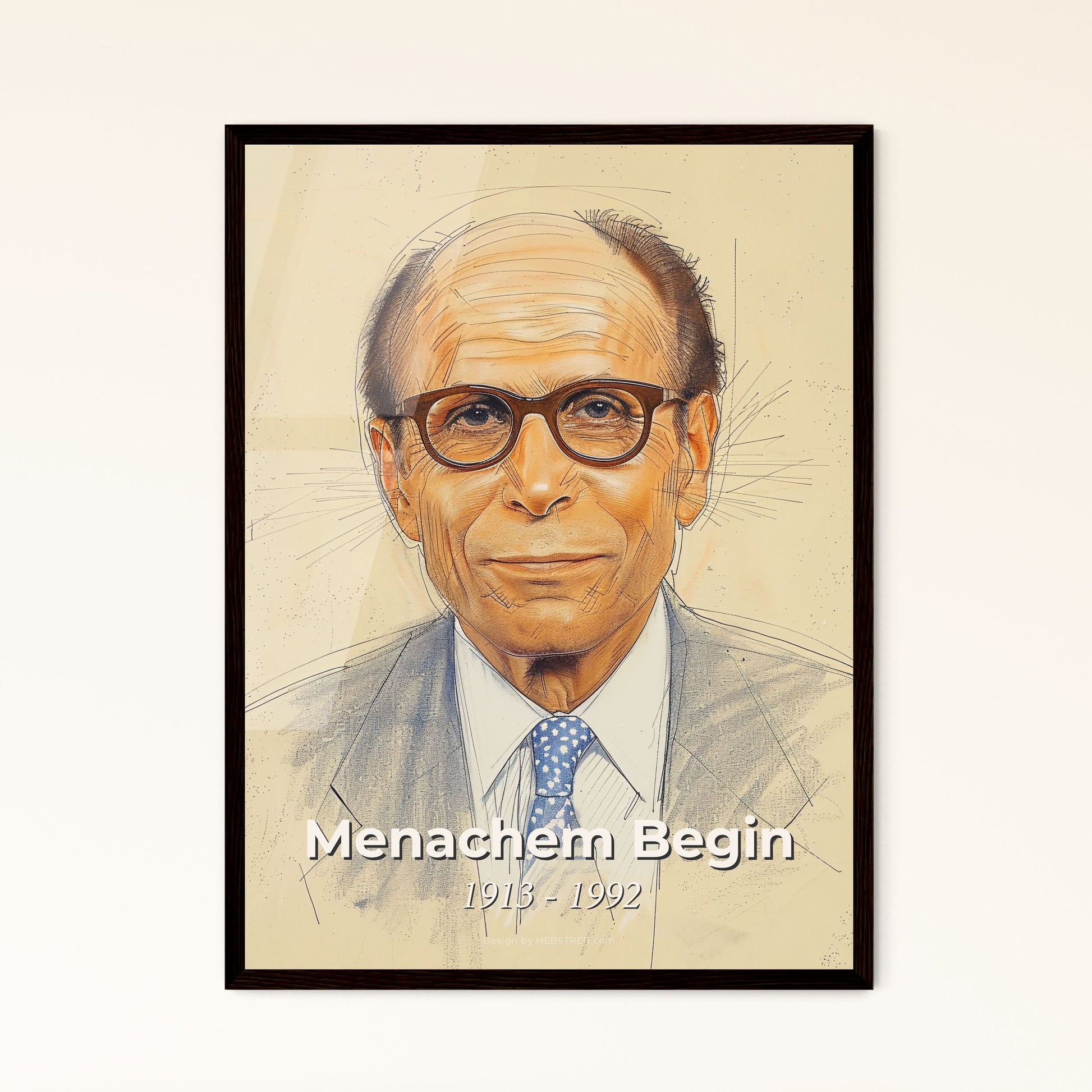 Menachem Begin: Iconic Portrait of an Israeli Leader - Contemporary Art Print with Dynamic Lines & Sensual Gestures for Home Decor