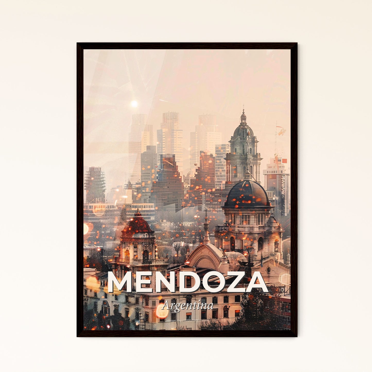 Mendoza City Double Exposure Skyline Poster - A city with many buildings