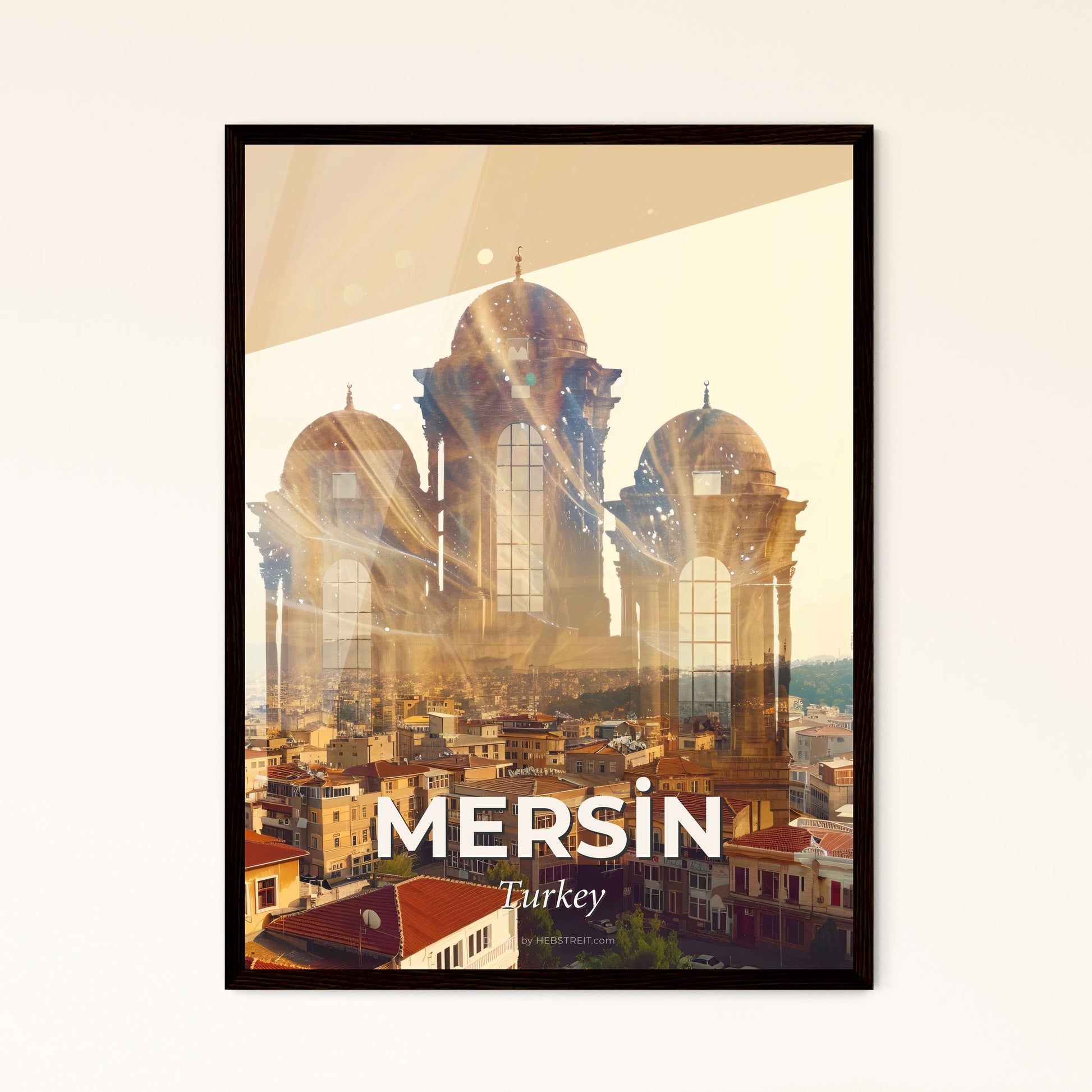 Mersin City Iconography Bright Poster Design - A city with a large building