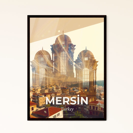 Mersin City Iconography Bright Poster Design - A city with a large building