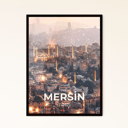 Mersin Skyline Double Exposure Art Poster - A city with many towers and buildings