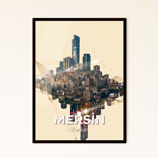 Mersin Turkey Iconic Composite Skyline Art - A cityscape with a light shining through it