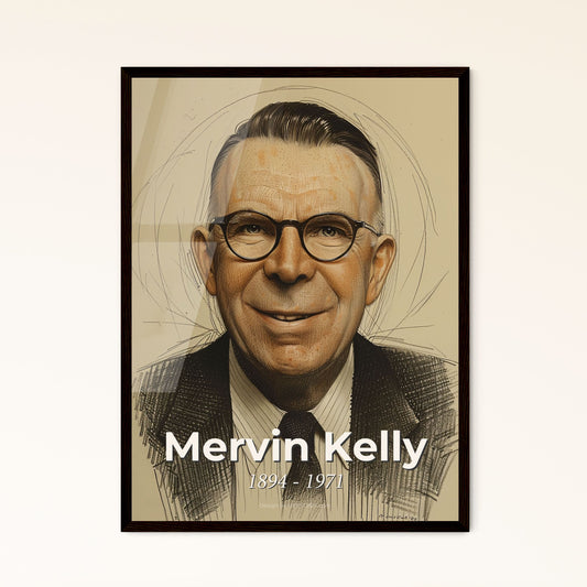 Mervin Kelly: Visionary Physicist - Captivating Contemporary Portrait on Beige, Dynamic Lines & Sensual Details - Art for Home & Gifts