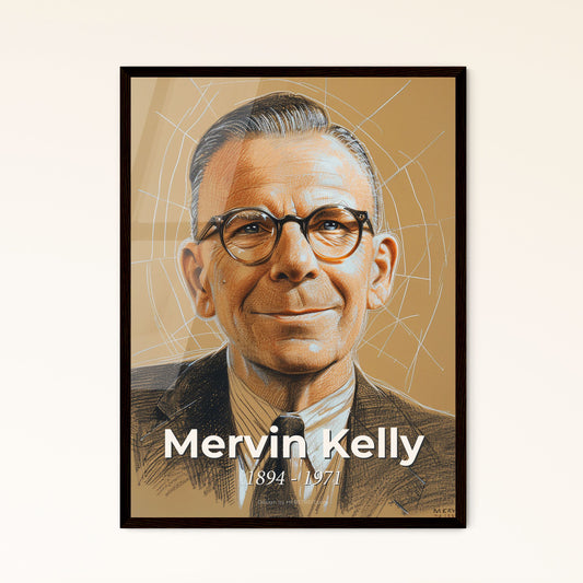 Portrait of Innovation: Mervin Kelly, Bell Labs Pioneer - A Contemporary Art Tribute in Dynamic Hues and Elegant Lines