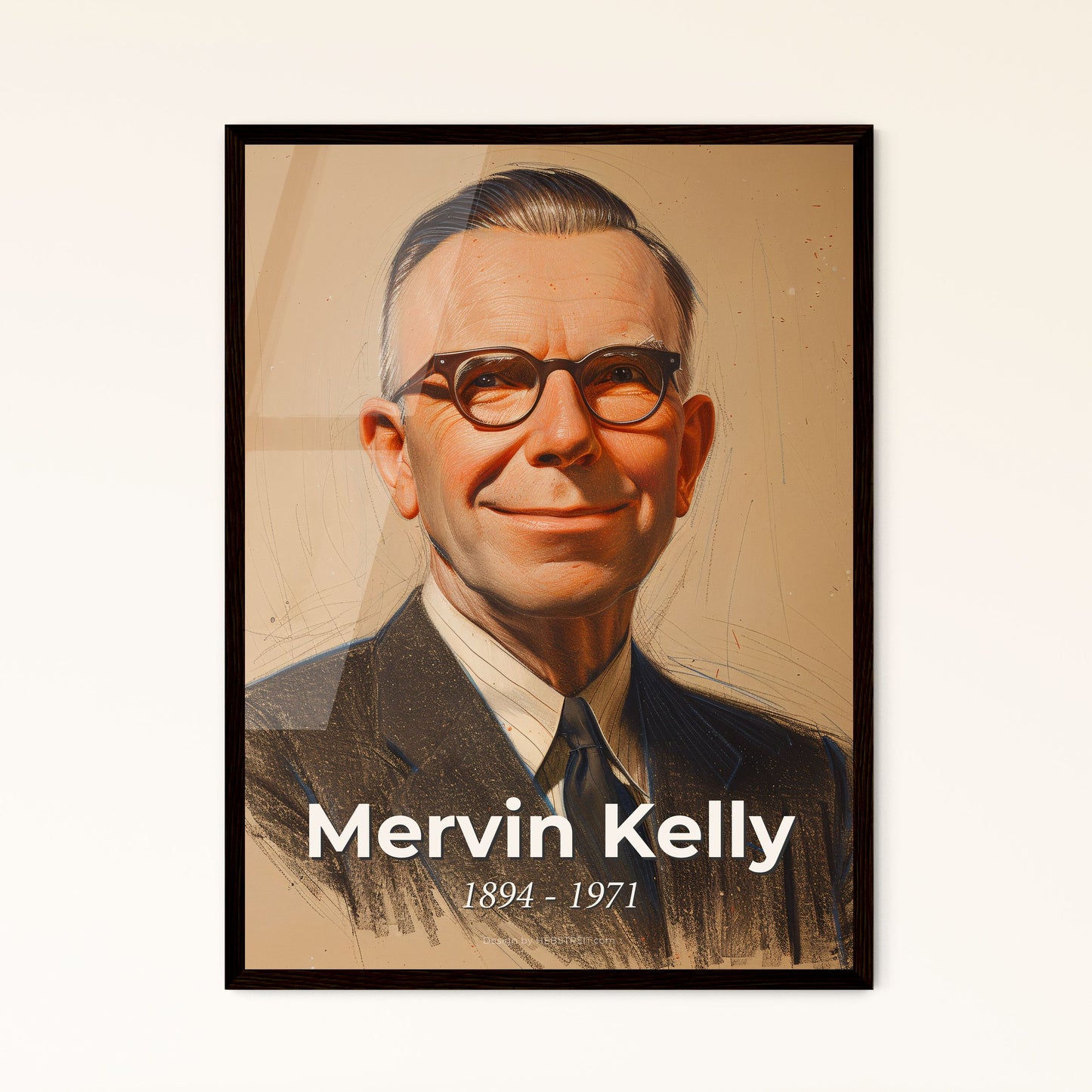 Elegant Portrait of Mervin Kelly: Celebrating Engineering Genius in Vibrant Contemporary Art - Perfect for Home Décor & Gifts