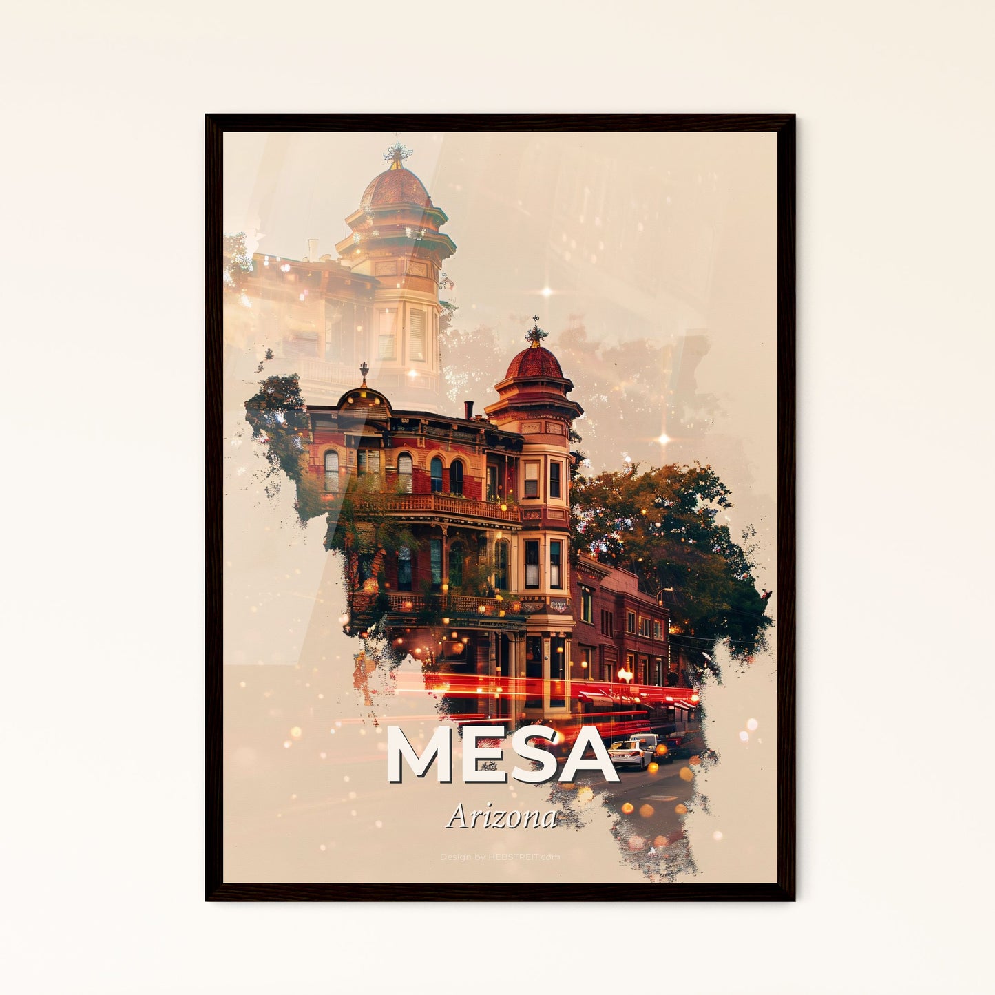 Mesa City Nightscape: Art Nouveau Skyline Poster - A double exposure of a building