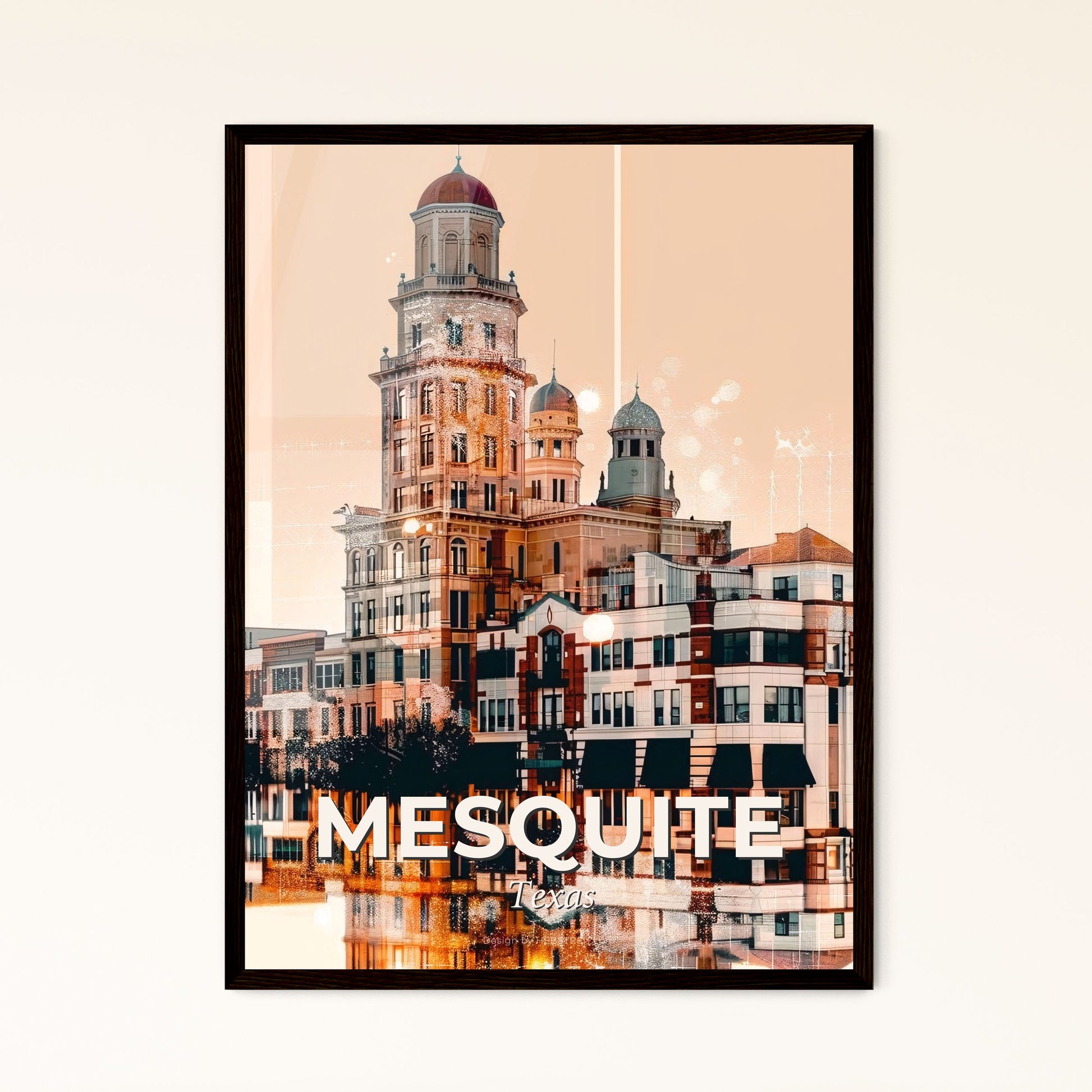 Mesquite City Skyline Panorama Poster Art - A building with a tower