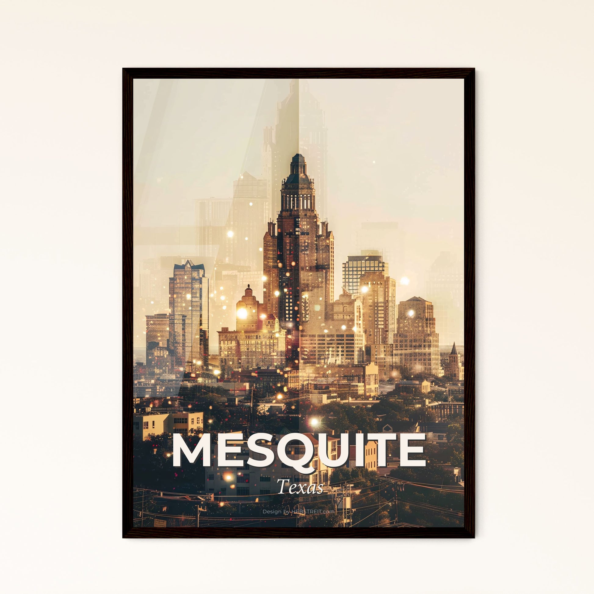 Mesquite, Texas: City Skyline Composite Art Poster - A city with many buildings