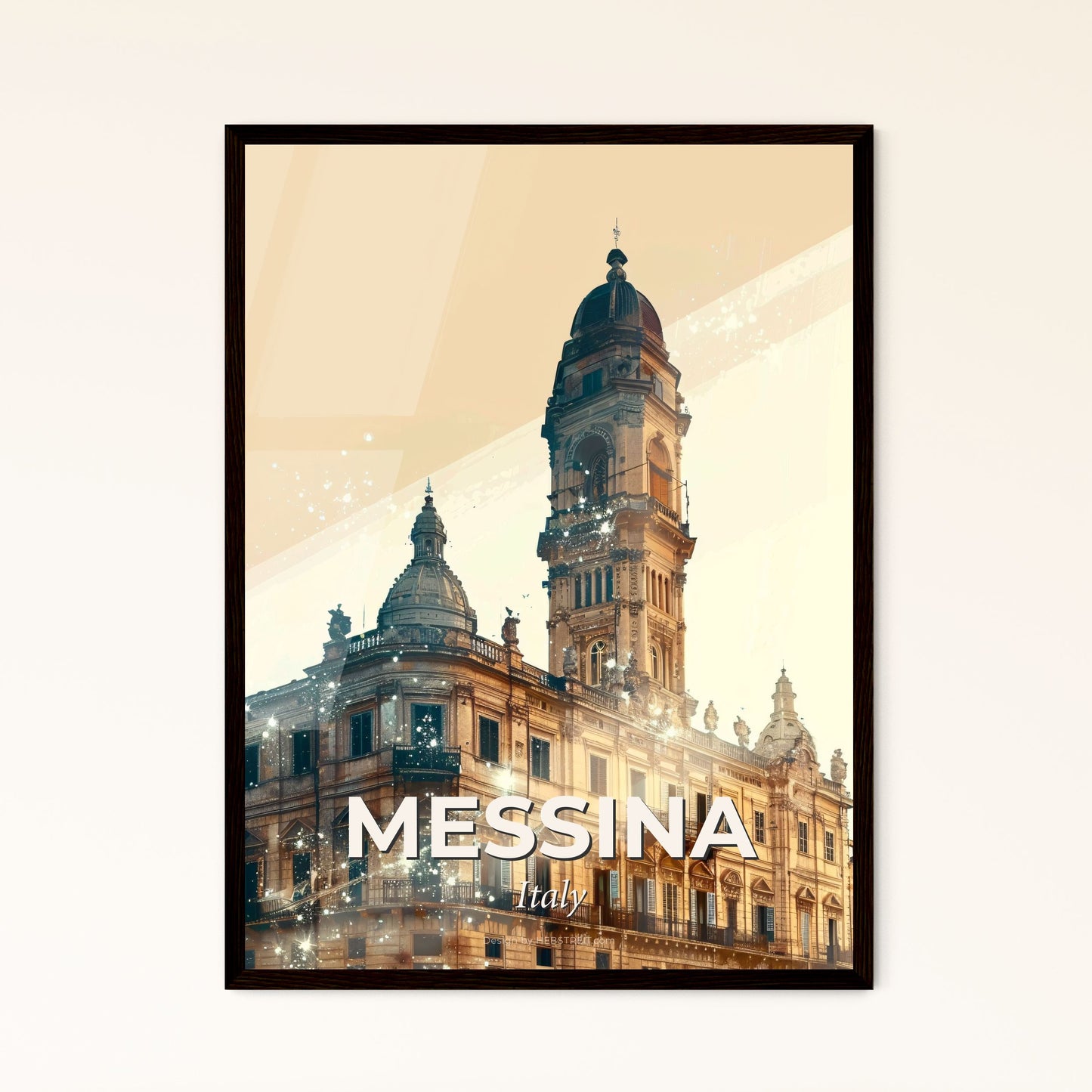 Mesina Skyline Composite Poster Design - A building with a tower