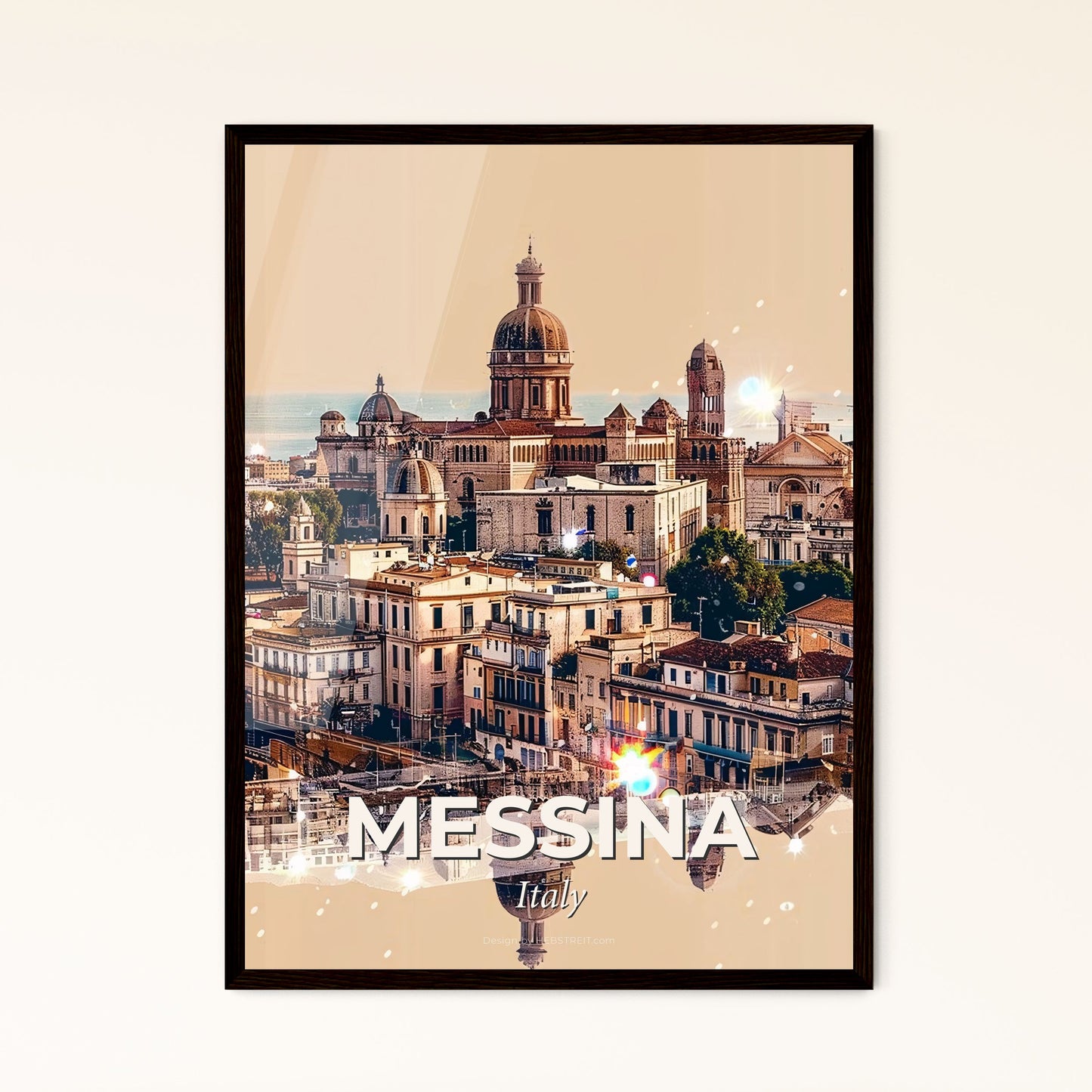 Messina Skyline Double Exposure Art Poster - A city with many buildings