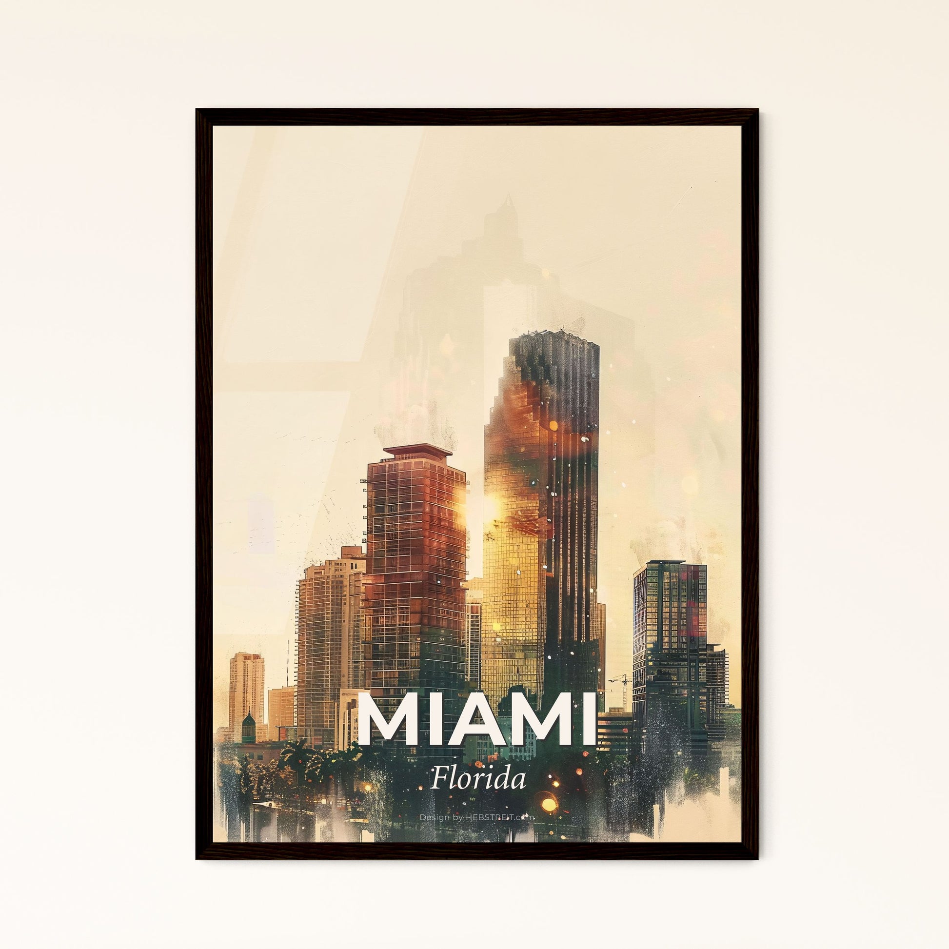 Miami City Skyline Night Composite Poster - A city skyline with tall buildings