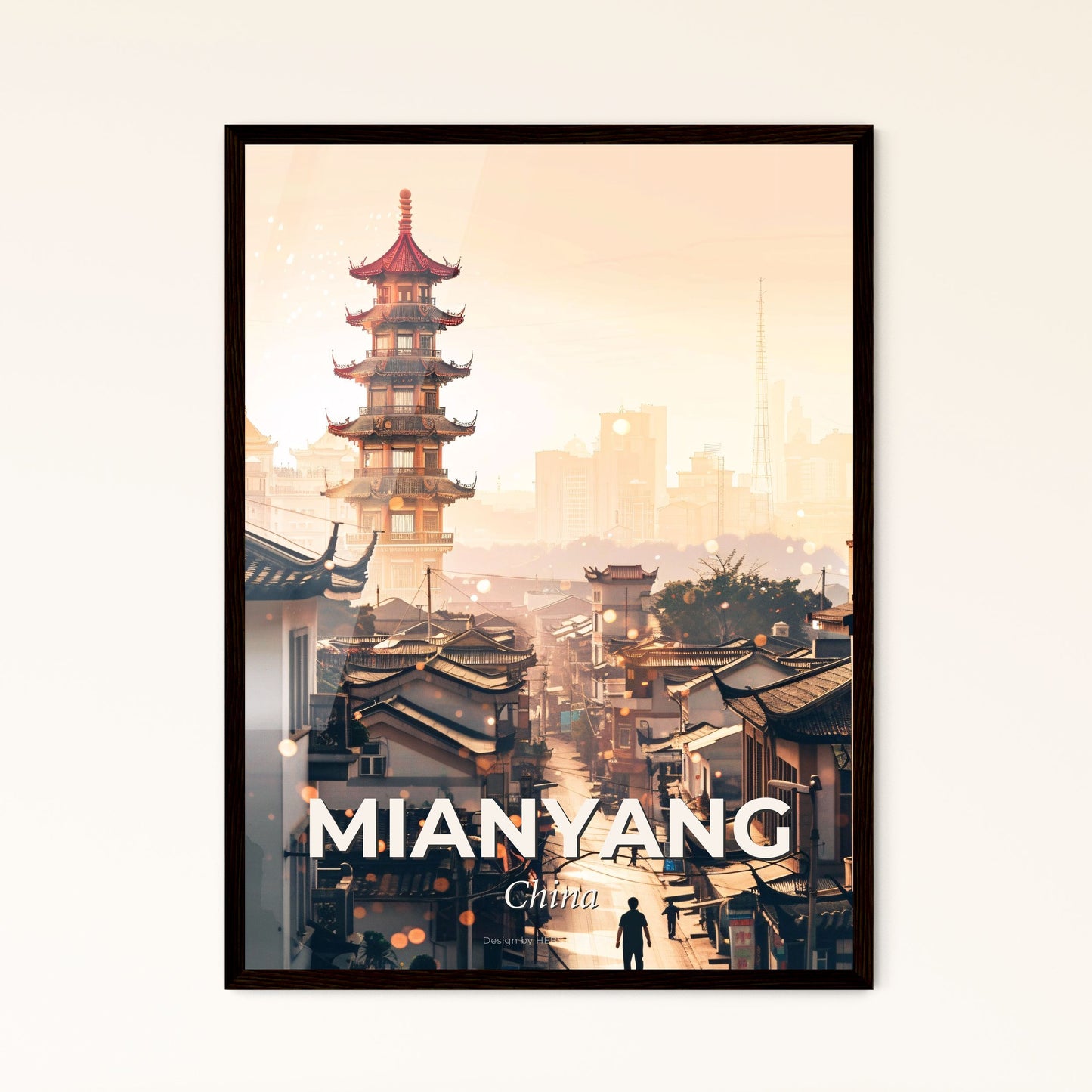 Mianyang Double Exposure Skyline Poster - A city with a tall tower