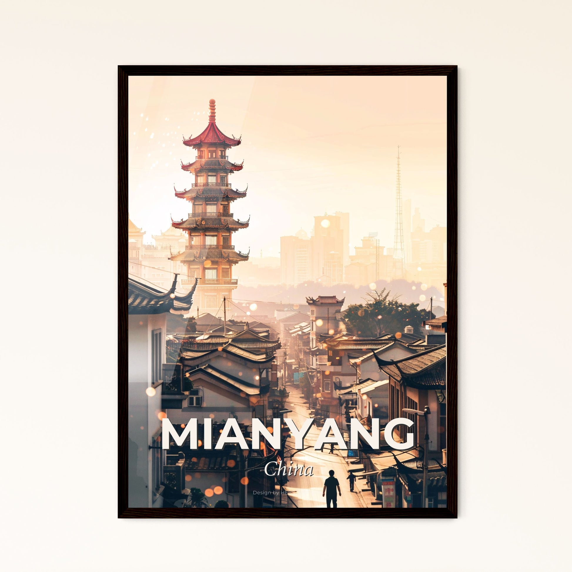 Mianyang Double Exposure Skyline Poster - A city with a tall tower