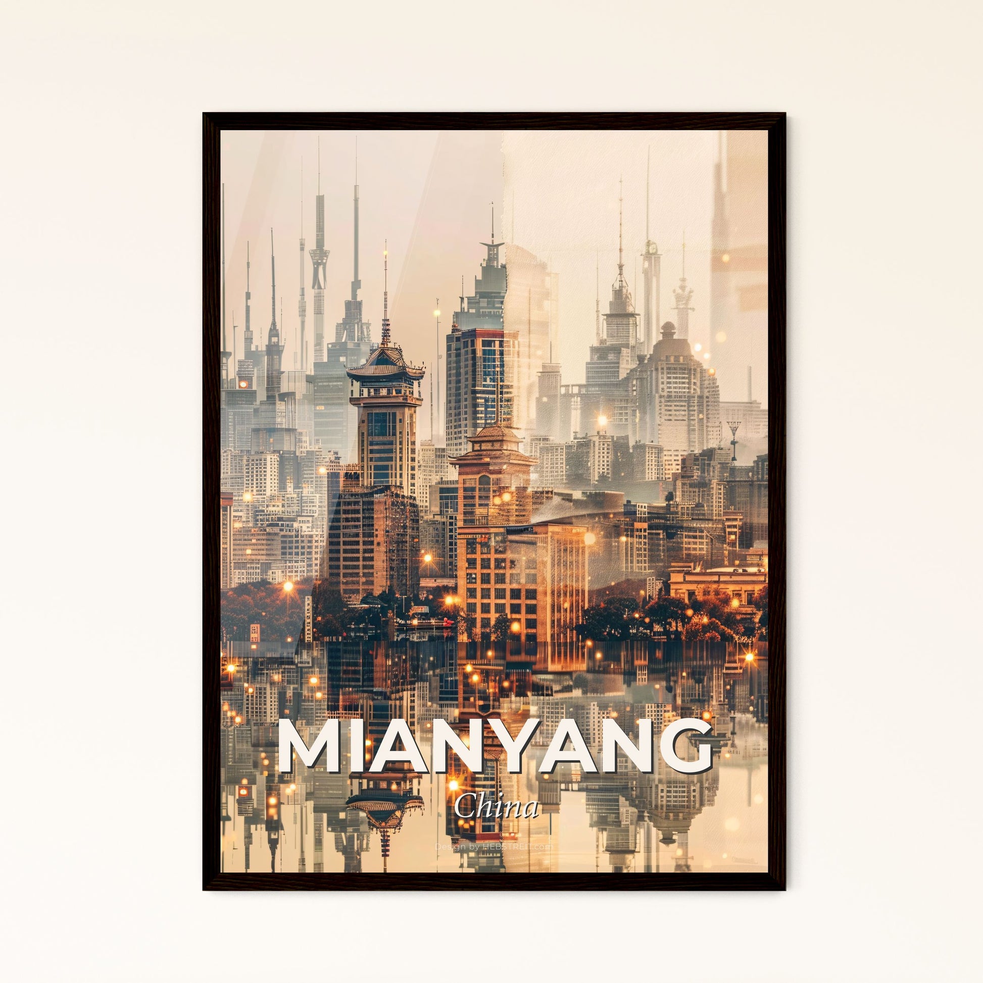 Mianyang: Bright Beige Beauty in Double Exposure - A city with many tall buildings and a body of water