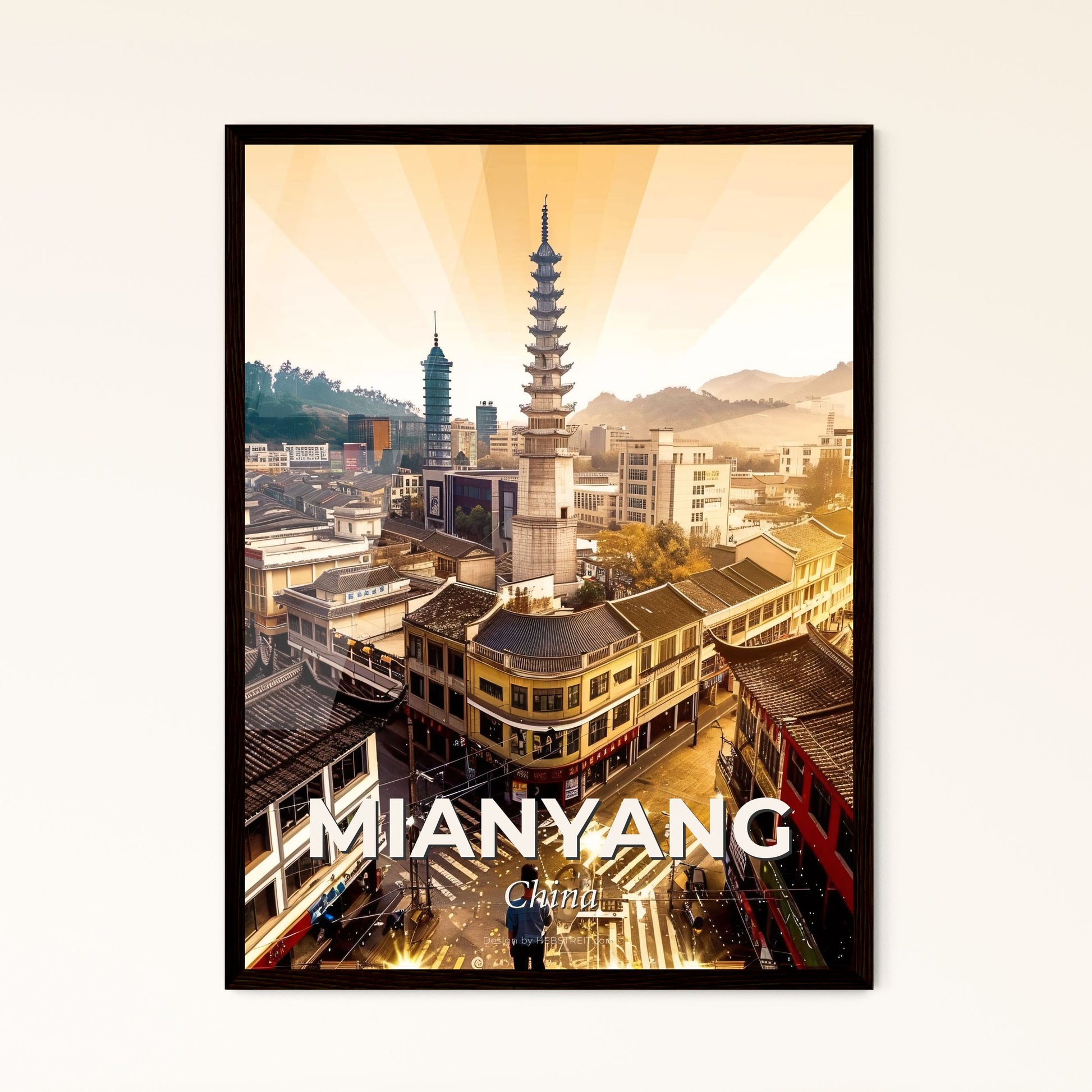 Mianyang Skyline Composite Art Bright Beige - A city with a tall tower