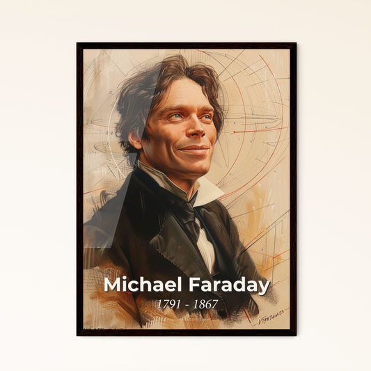 Elegant Portrait of Michael Faraday: A Captivating Blend of Art and Science on Bright Beige, Perfect for Home Décor or Gifting