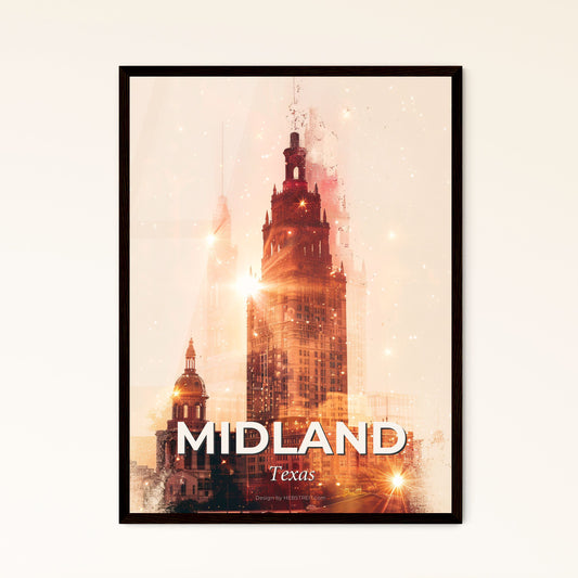 Midland, Texas: Skyline Cityscape Composite Art Poster - A double exposure of a city