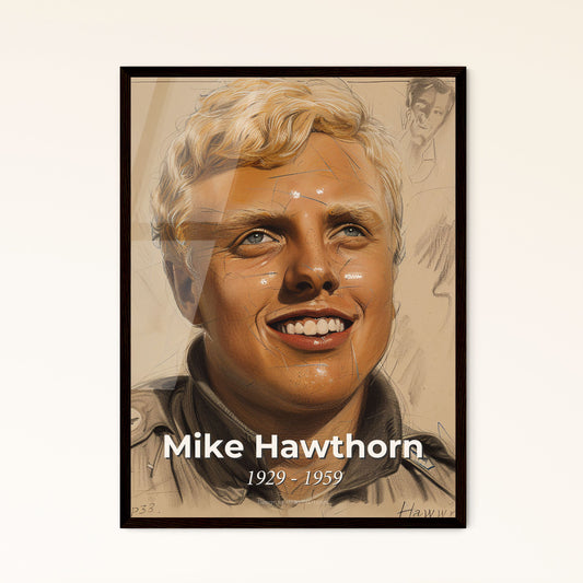 Iconic Mike Hawthorn: Celebrated British F1 Champion - A Contemporary Art Portrait on Beige, Perfect for Home Decor or Gifts