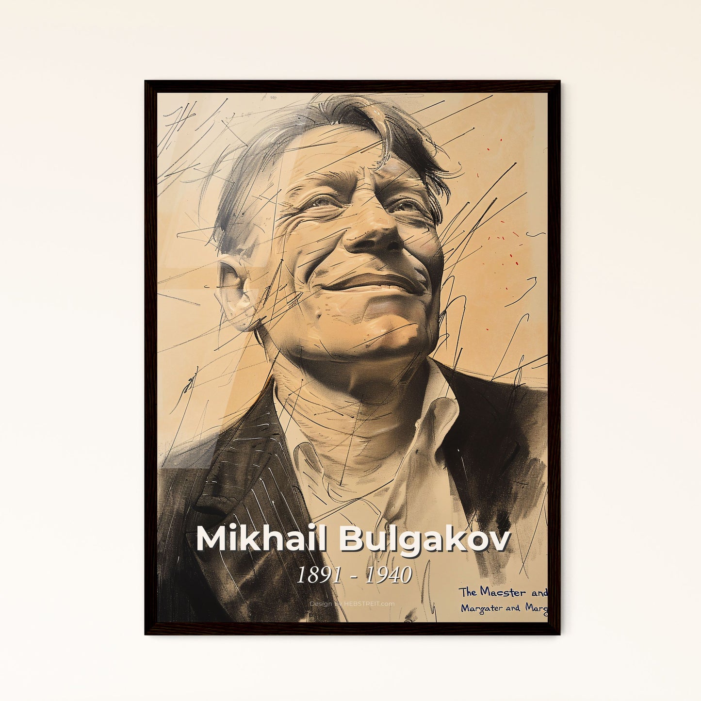 Captivating Mikhail Bulgakov Portrait: Contemporary Art Print with Dynamic Lines & Illuminating Highlights for Elegant Home Decor