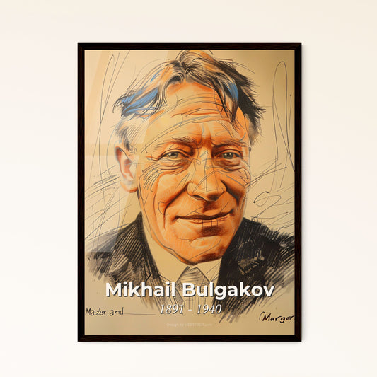 Whimsical Portrait of Mikhail Bulgakov: A Stunning Contemporary Art Print Celebrating the Master of The Master and Margarita