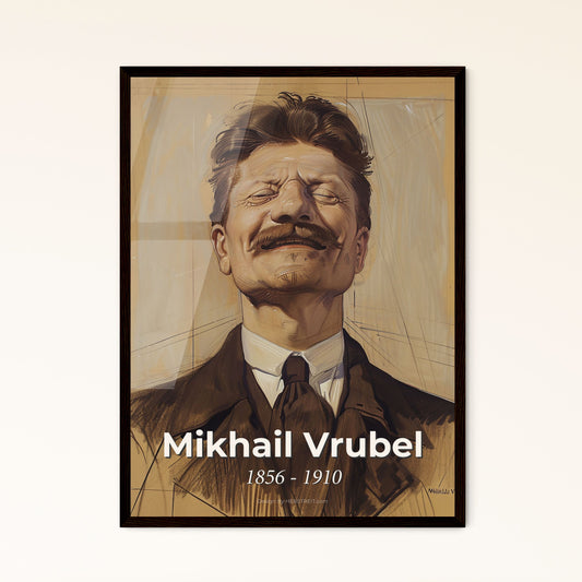 Elegant Contemporary Portrait Inspired by Mikhail Vrubel – Dynamic Lines & Subtle Colors on Beige, Perfect for Home Décor