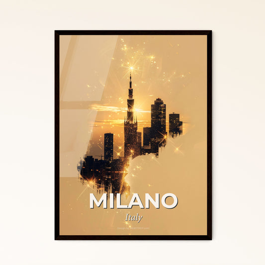 Milan City Icons Backlit Skyline Giclée Poster - A silhouette of a city