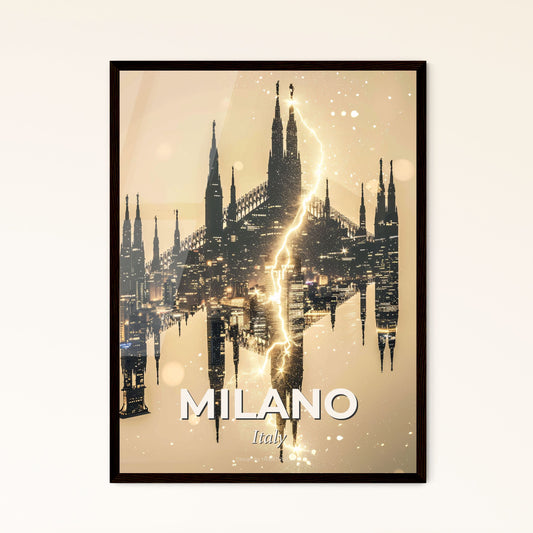 Milan Skyline Bright Beige Poster - A double exposure of a city