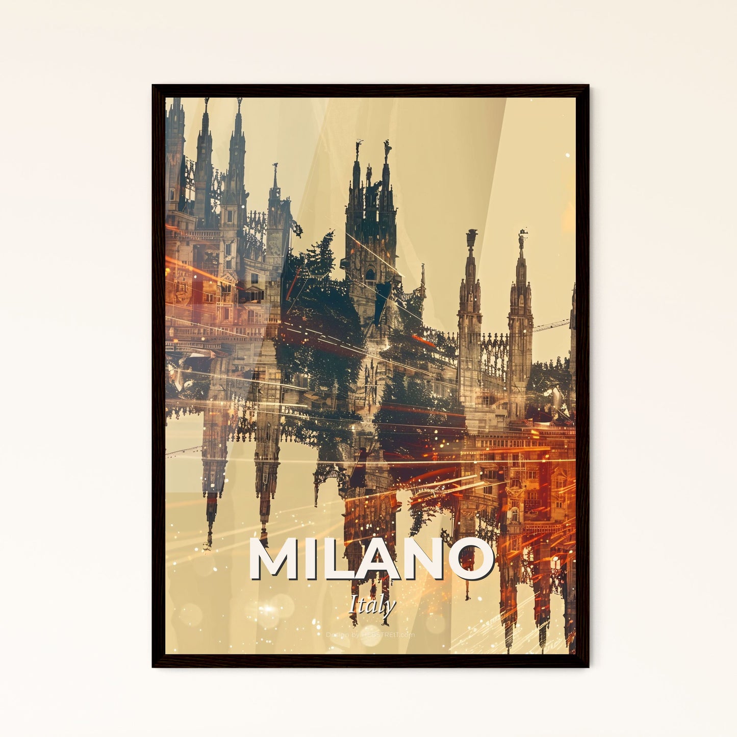 Milan Skyline Double Exposure Art Print - A large building with many spires