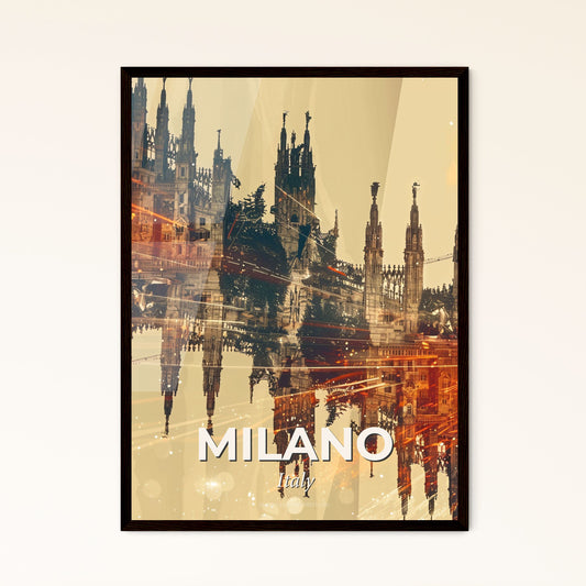 Milan Skyline Double Exposure Art Print - A large building with many spires