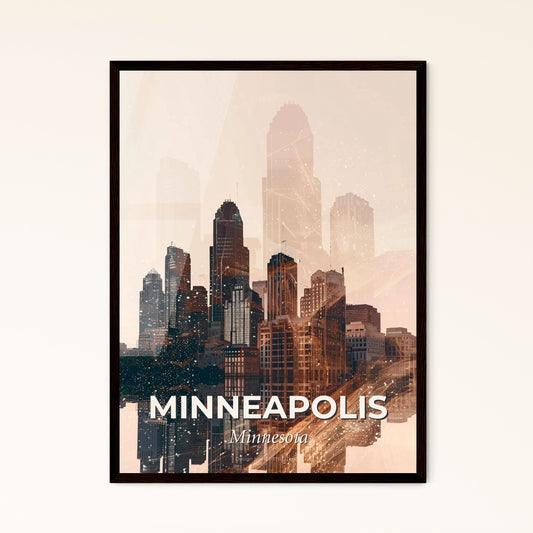 Minneapolis Skyline in Double Exposure - A city skyline with many tall buildings