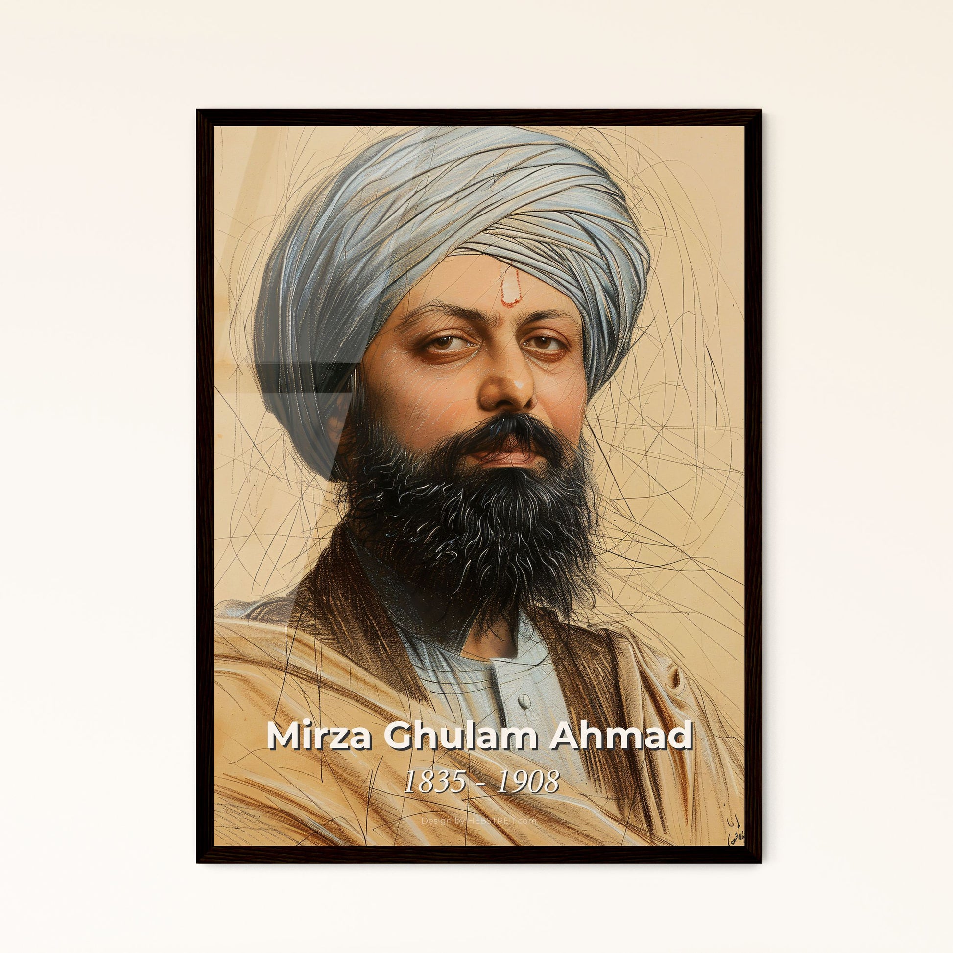 Elegant Portrait of Mirza Ghulam Ahmad: A Contemporary Masterpiece for Home Decor – Available in Framed, Print, or Aluminum Options