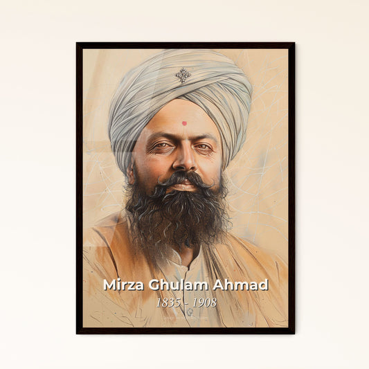 Mirza Ghulam Ahmad: Captivating Portrait of the Iconic Indian Religious Leader - Contemporary Art Print for Elegant Home Decor