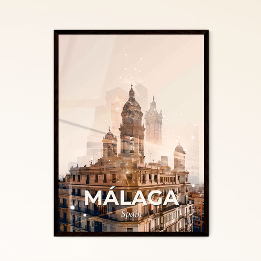 Málaga Skyline Double Exposure Composite Art Print - A building with towers and a city skyline