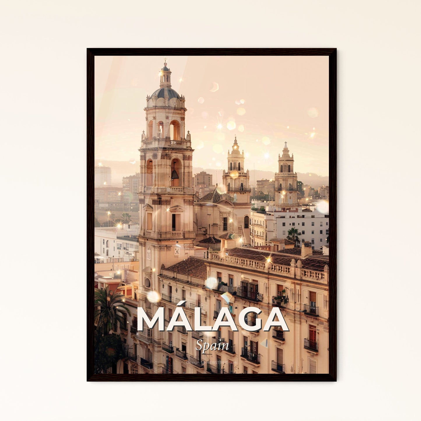 Málaga City Lights: Double Exposure Skyline - A large building with a bell tower