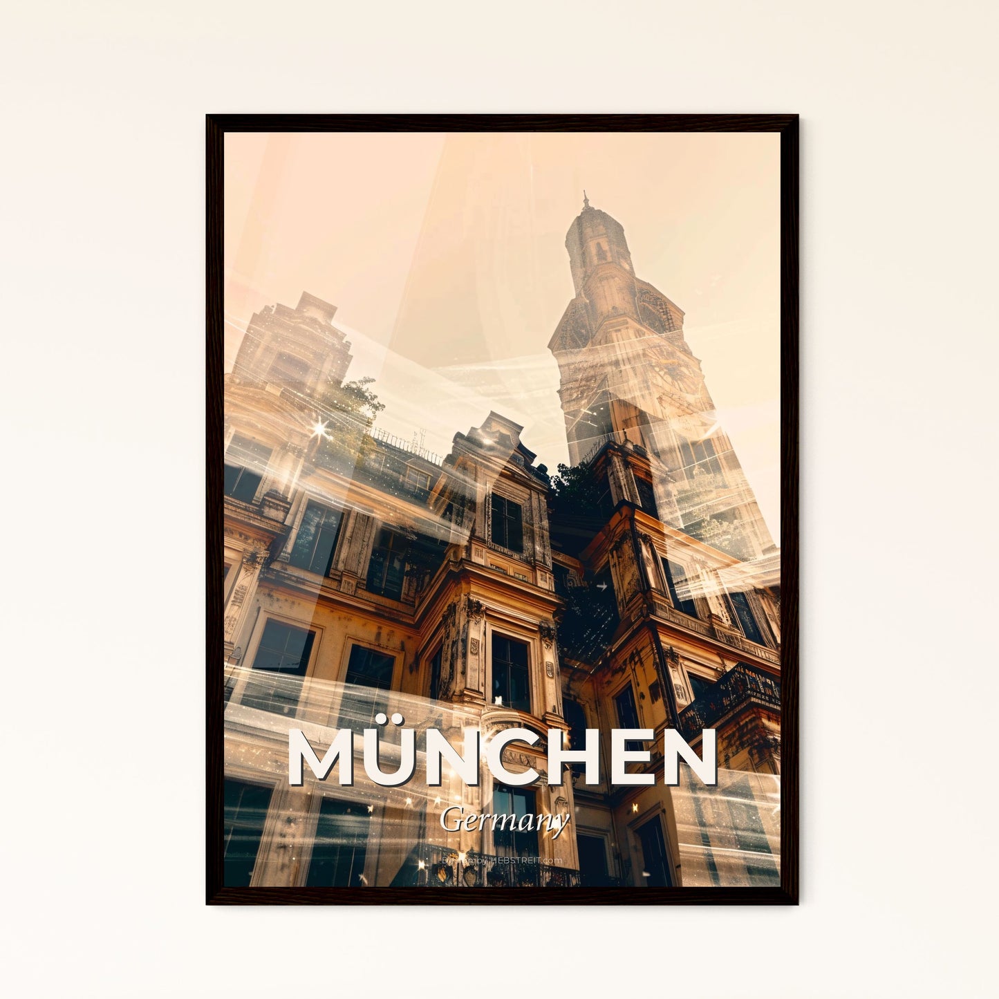 Munich City Skyline Composite Artwork Poster - A building with a clock tower