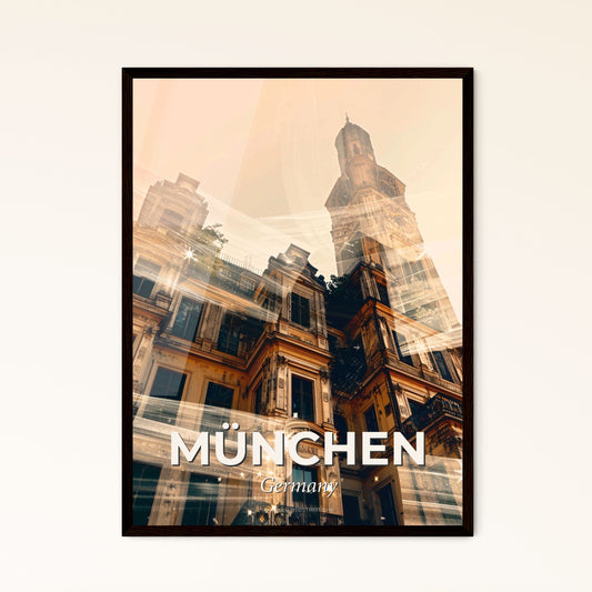 Munich City Skyline Composite Artwork Poster - A building with a clock tower