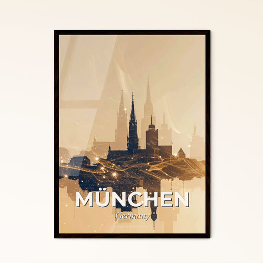 Münchens Iconic Skyline in Double Exposure Composite - A city skyline with lights and fog