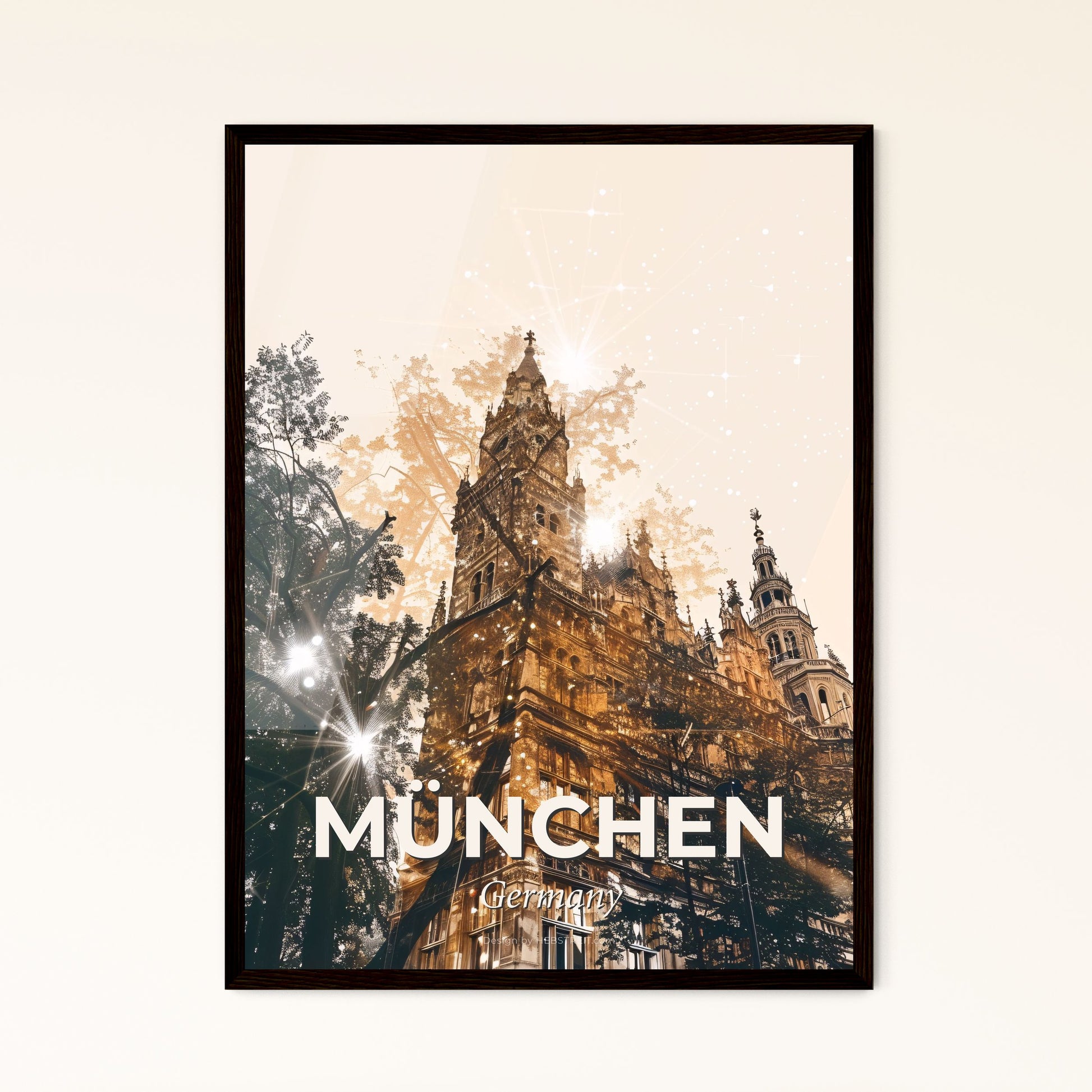 Munich City Dream Composite Skyline Art Poster - A building with trees and stars