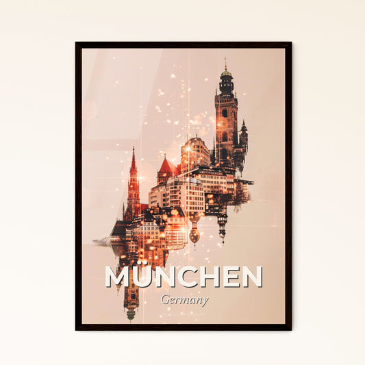 Munich Artwork Skyline Art Poster Beige Little Sparkles - A city with many buildings