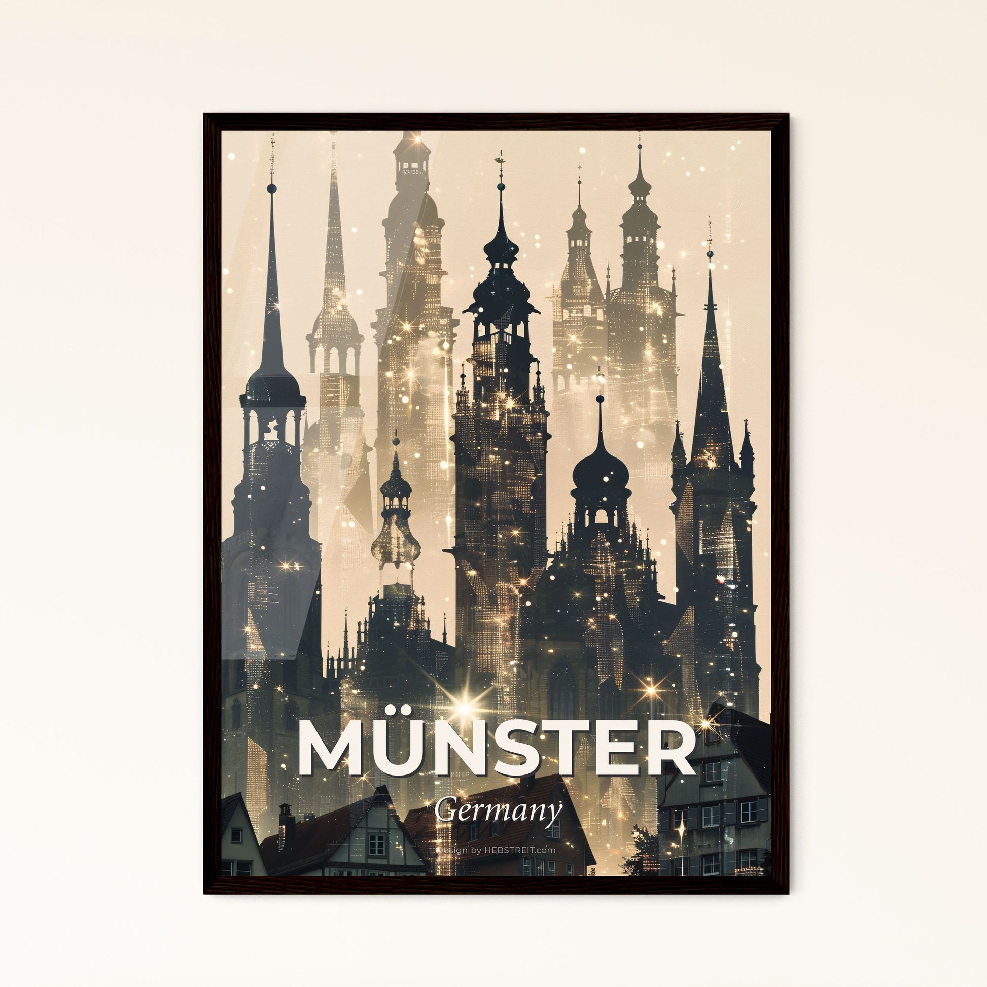 Münster Double Exposure Poster Print Skyline Icons Art - A city with many towers and buildings