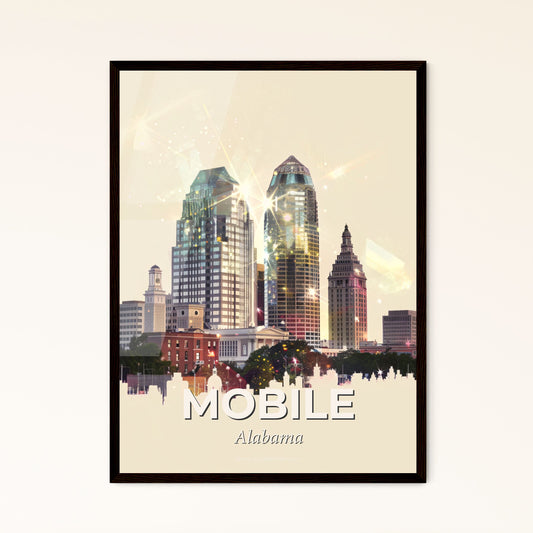 Mobile City Skyline Impressionistic Poster Art - A city skyline with many tall buildings