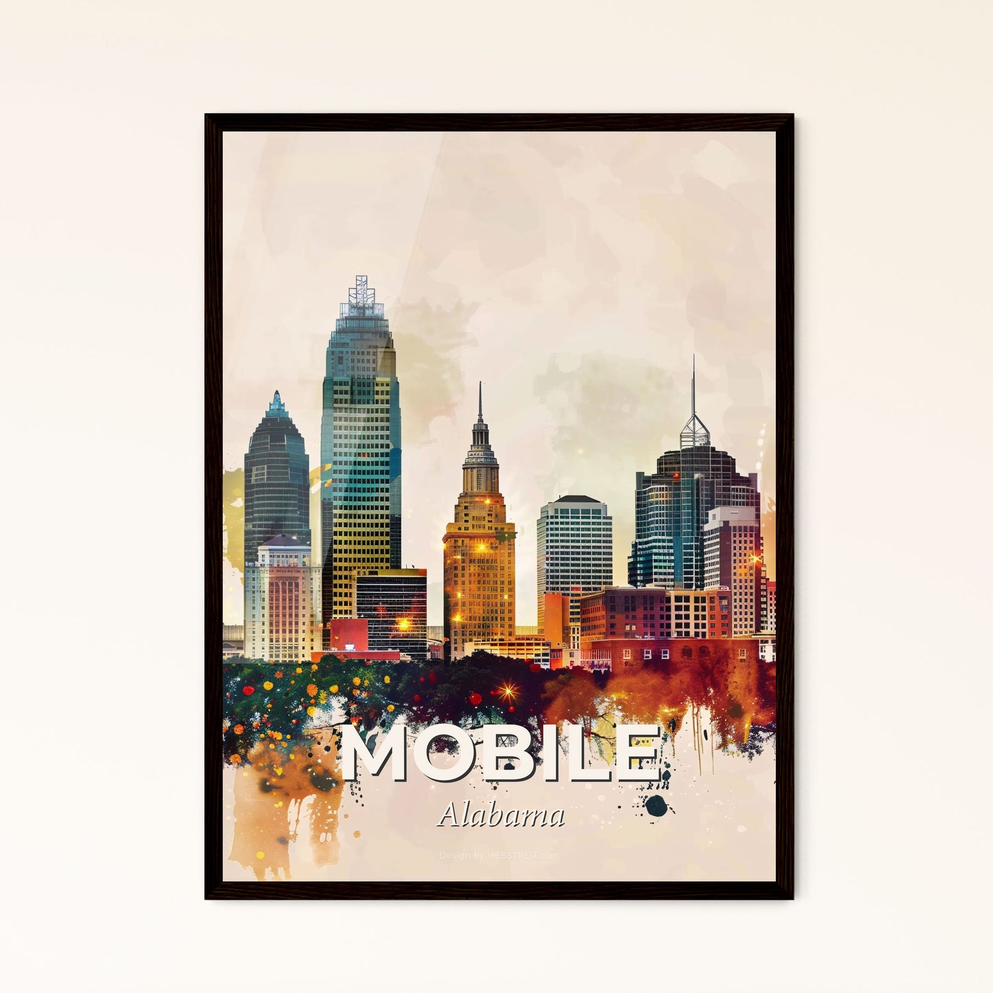 Mobile Skyline Sparkles - Cityscape Poster Art - A city skyline with colorful spots