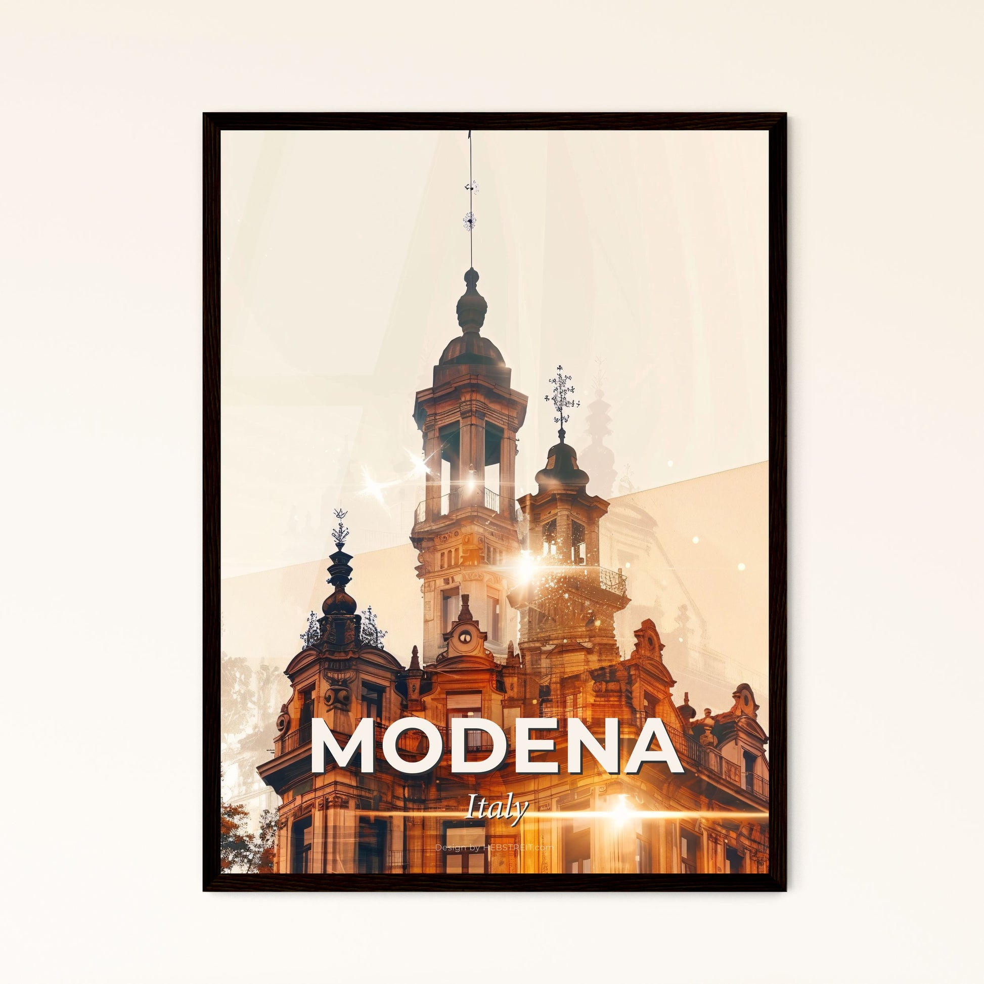 Modena Skyline Cityscape Art Print Beige Sparkles - A building with a tower