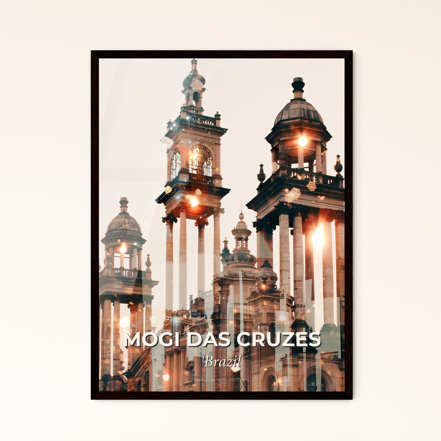 Mogi das Cruzes City Skyline Double Exposure Composite Art - A large building with towers and a clock