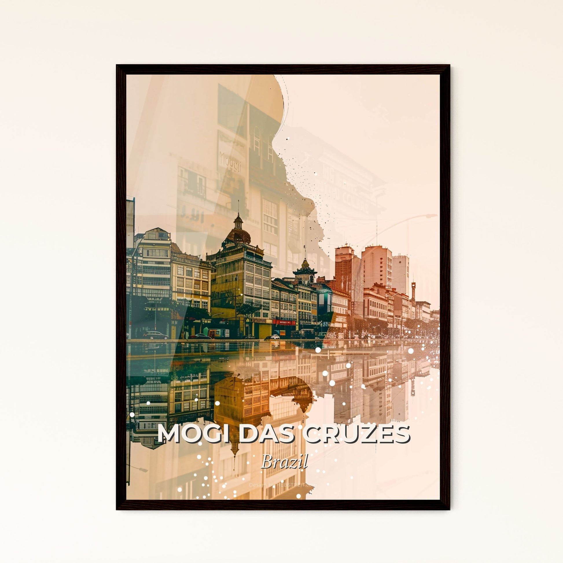 Mogi das Cruzes Cityscape Double Exposure Art Poster - A city with buildings reflected in water