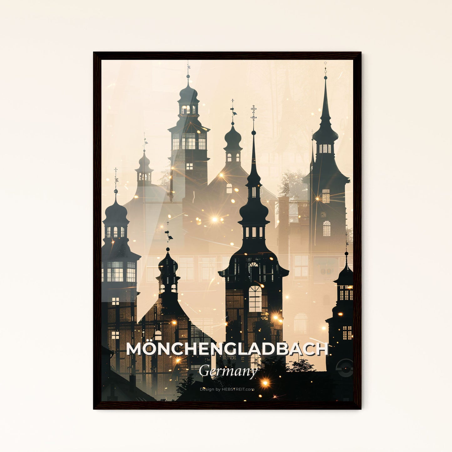 Monchengladbach City Skyline Poster Art - A silhouette of a building with towers and spires