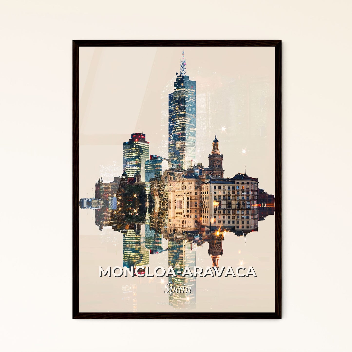 Moncloa-Aravaca Skyline Poster Art Unique Design - A city skyline reflected in water