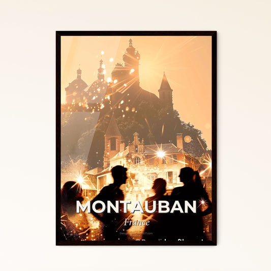 Montauban City Skyline Silhouette Poster Art - A group of people standing in front of a building